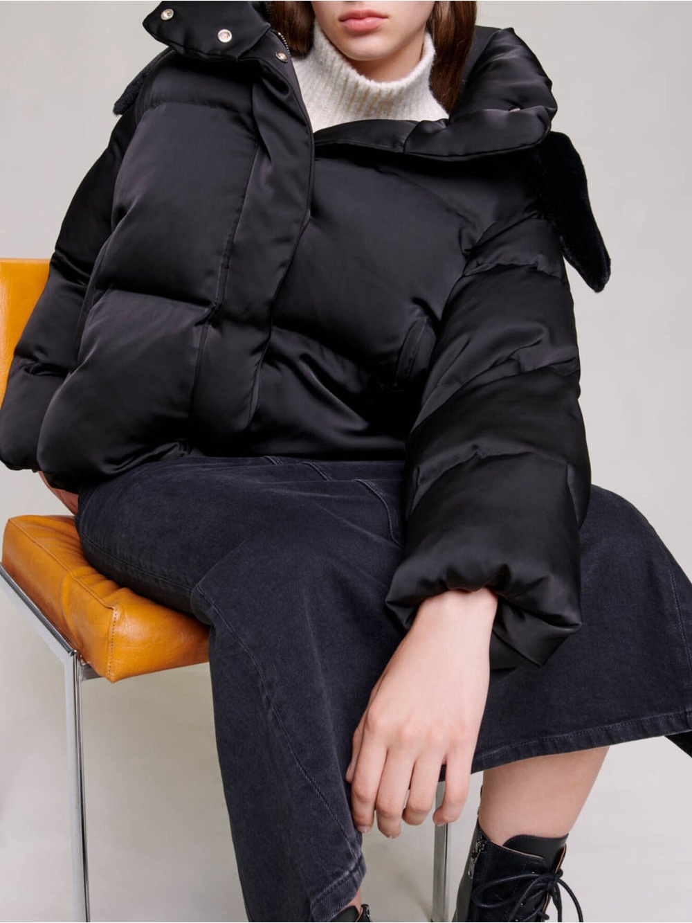 Maje Black Quilted Puffer Jacket with High Collar - Picture 4 of 5